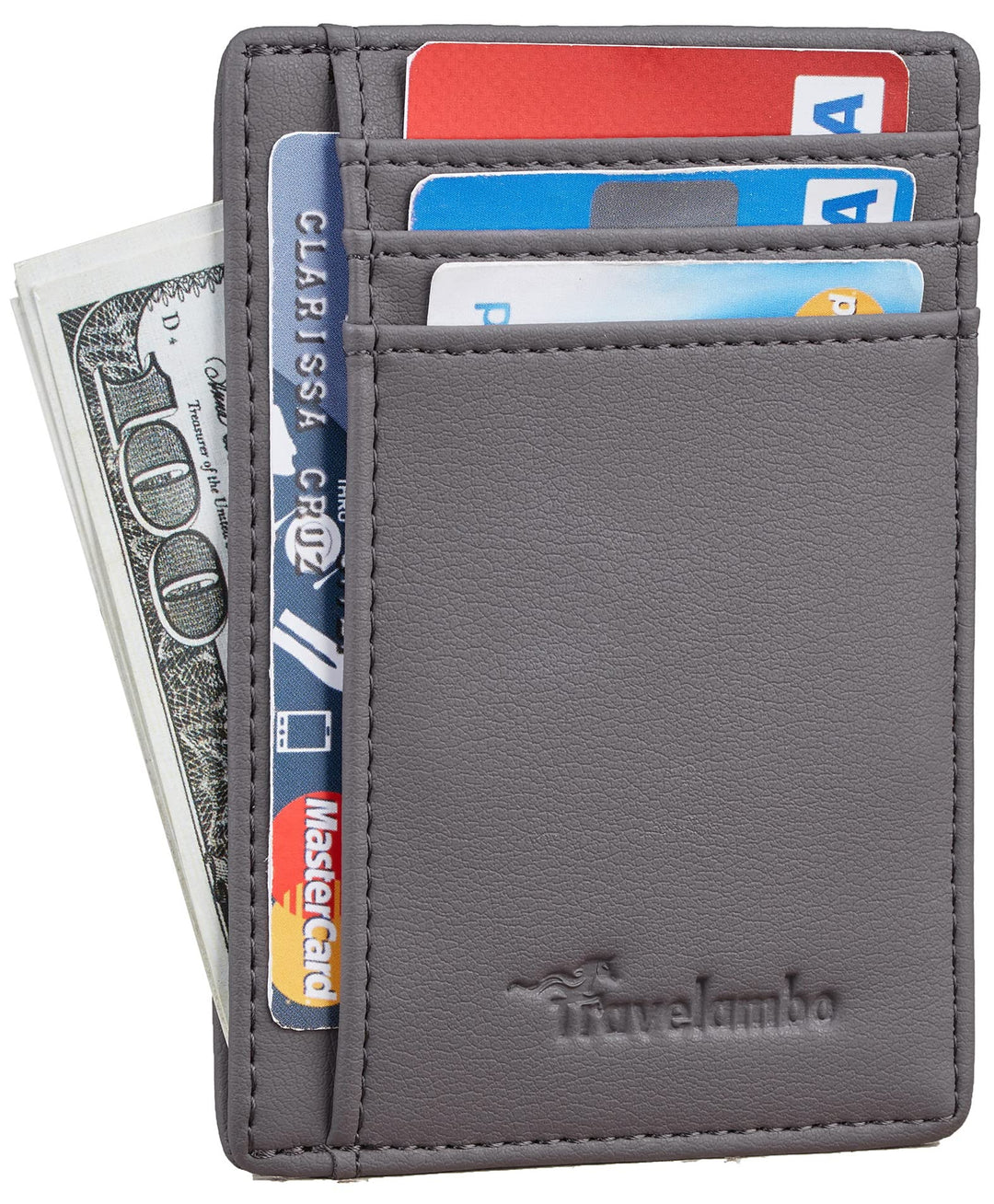 Travelambo Front Pocket Minimalist Leather Slim Wallet RFID Blocking Medium Size