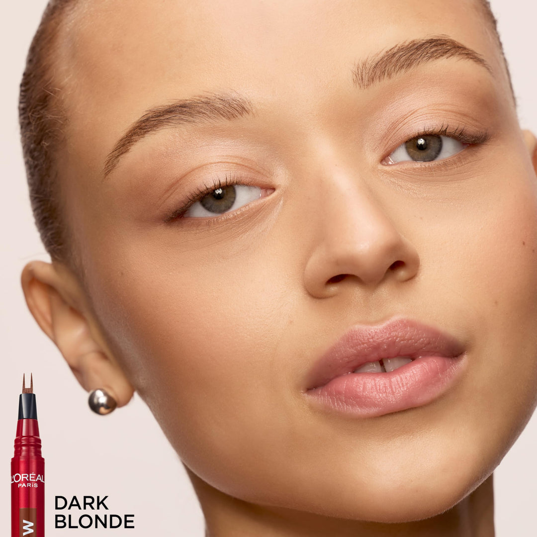 L'Oreal Paris Faux Brow, Hair-Like, Filling Eyebrow Pen with Double-Brush Tip, Fast & Precise Eyebrow Makeup, Soft Black, 0.04 Fl Oz