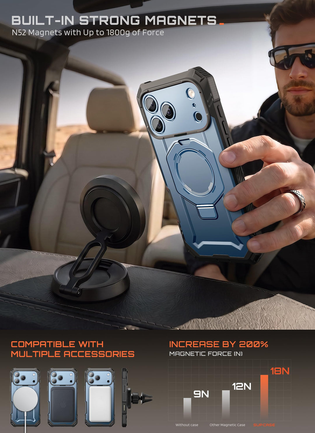 جراب SUPCASE لهاتف iPhone 18 Pro / iPhone 17 Pro، حماية فائقة مع واقي شاشة زجاجي، زر التحكم بالكاميرا، حامل مغناطيسي، متوافق مع MagSafe، جراب حماية كامل للجسم Unicorn Beetle Grip Pro