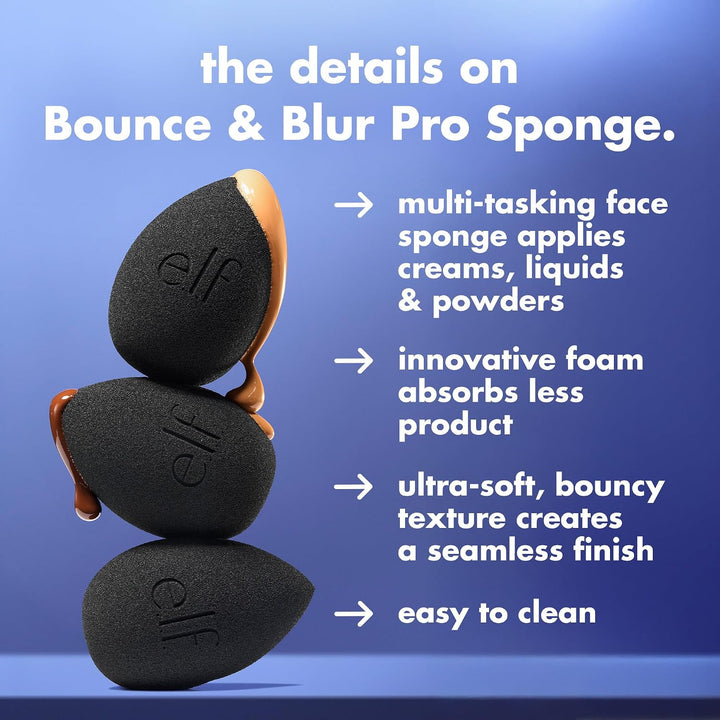 e.l.f. Bounce &amp; Blur Pro Sponge, Multi-Use Makeup Blending Sponge for Cream, Liquid &amp; Powder Formulas, Creates A Blurred Finish, Vegan &amp; Cruelty-Free