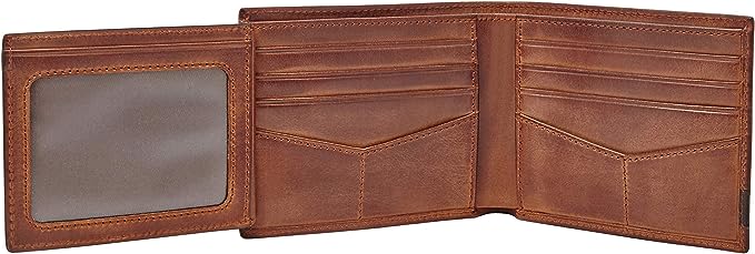 Fossil Men's Leather Bifold Wallet with Flip ID Window ML3644200, Quinn Brown