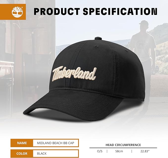 Timberland Mens Midland Beach Baseball Cap, Soft Cotton, Adjustable, Lightweight