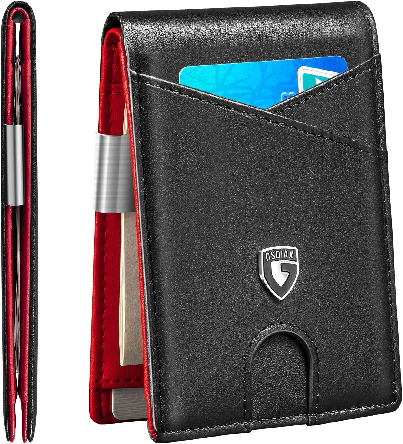 GSOIAX Slim Leather RFID Bifold Wallet for Men with Money Clip and 12 Credit Card Holders - Minimalist - 3alababak