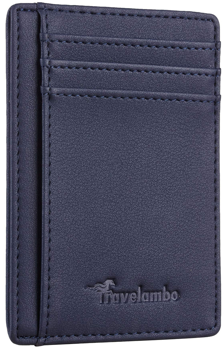 Travelambo Front Pocket Minimalist Leather Slim Wallet RFID Blocking Medium Size