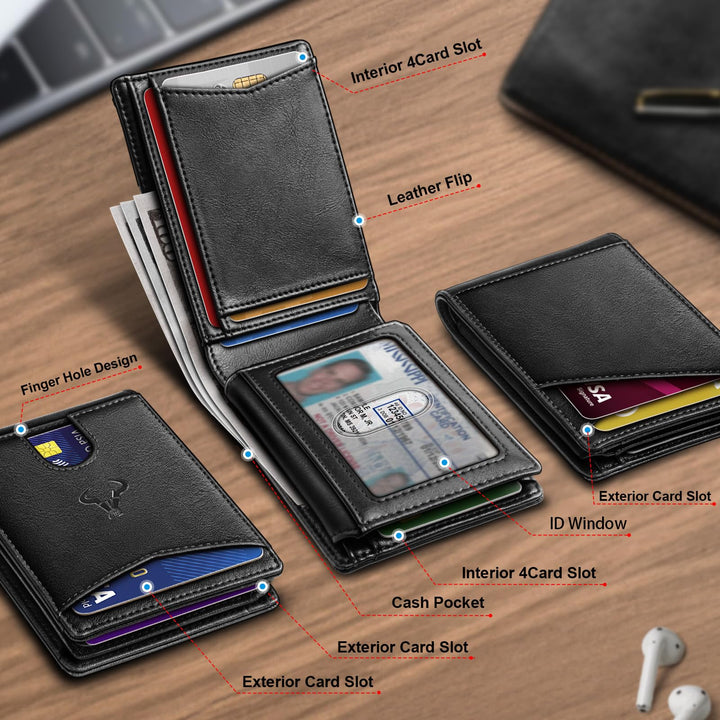 BULLIANT Men Wallet, Slim Leather Wallet Front Pocket Card Holder Gift For Men 11 Slots RFID Blocking