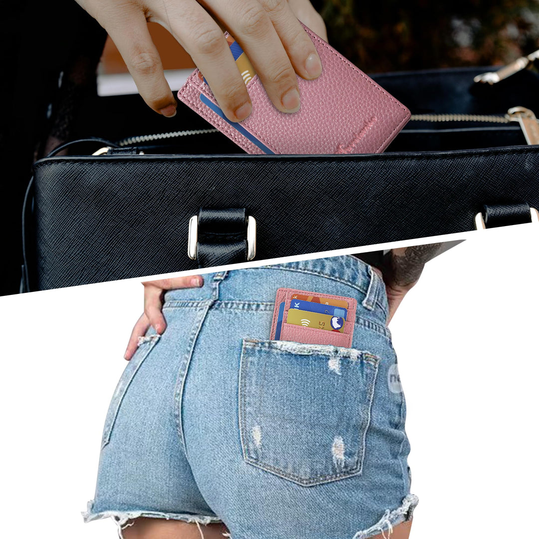 Travelambo Front Pocket Minimalist Leather Slim Wallet RFID Blocking Medium Size