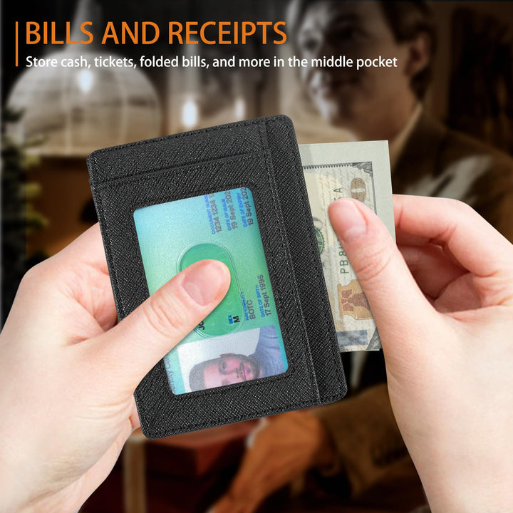 Travelambo Front Pocket Minimalist Leather Slim Wallet RFID Blocking Medium Size