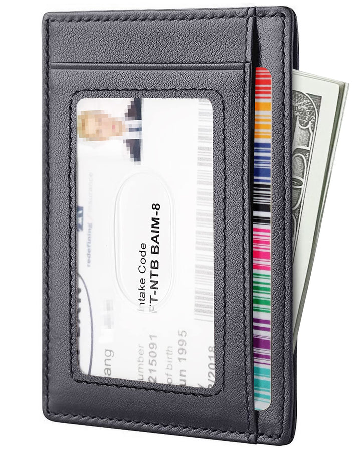 Travelambo Front Pocket Minimalist Leather Slim Wallet RFID Blocking Medium Size