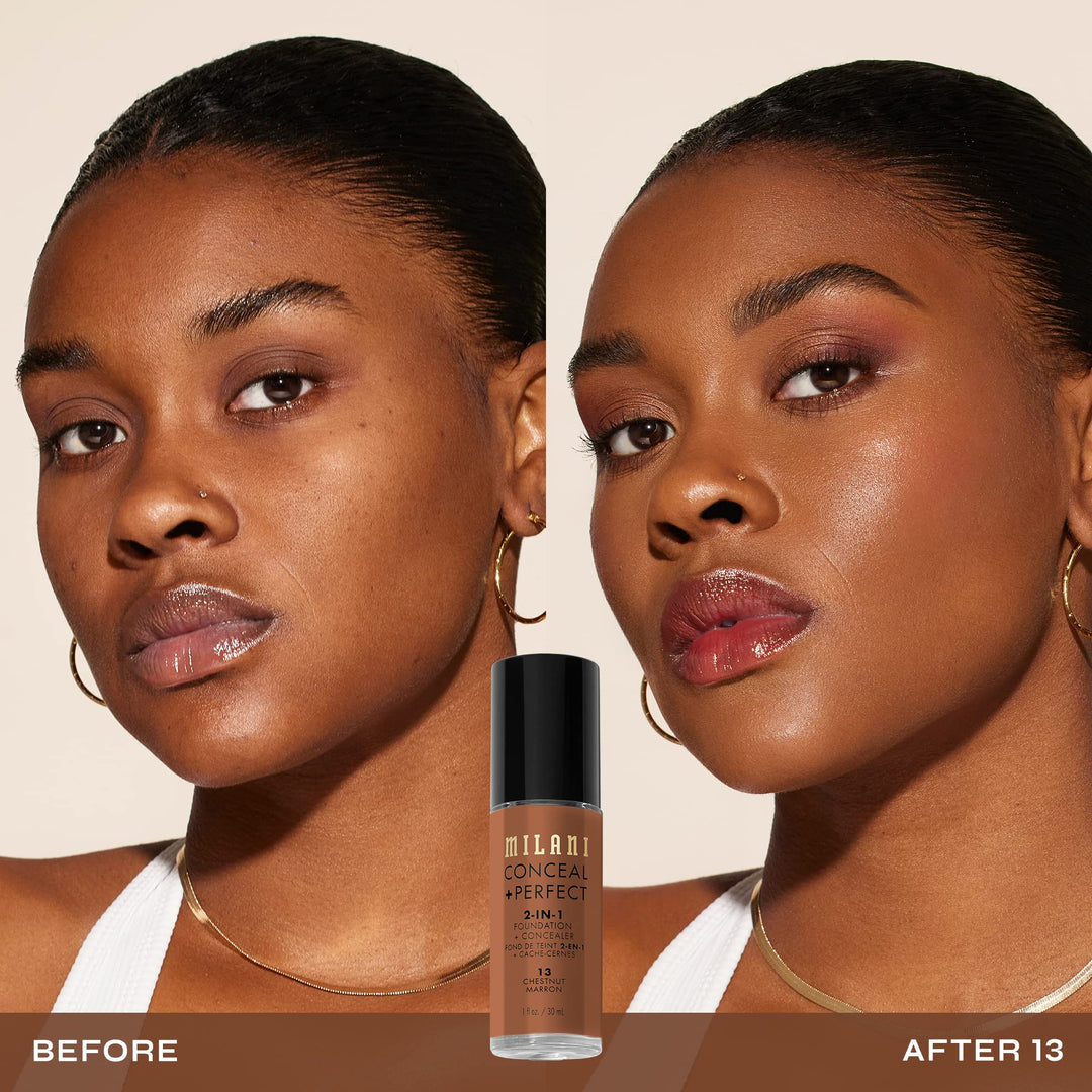 Milani Conceal + Perfect 2-in-1 Foundation + Concealer for a Flawless Complexion, Under Eye Corrector, Cover Redness and Imperfections, Waterproof and Sweatproof