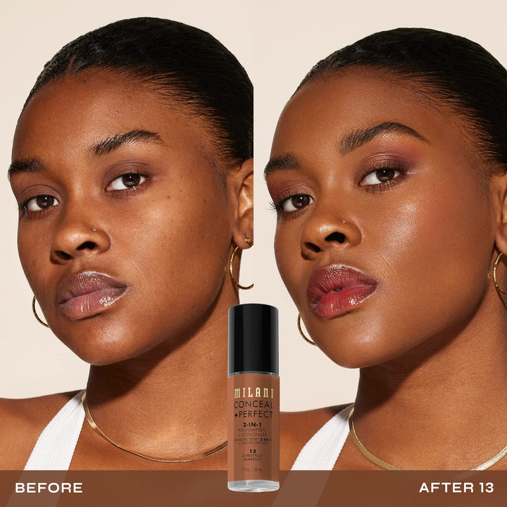 Milani Conceal + Perfect 2-in-1 Foundation + Concealer for a Flawless Complexion, Under Eye Corrector, Cover Redness and Imperfections, Waterproof and Sweatproof