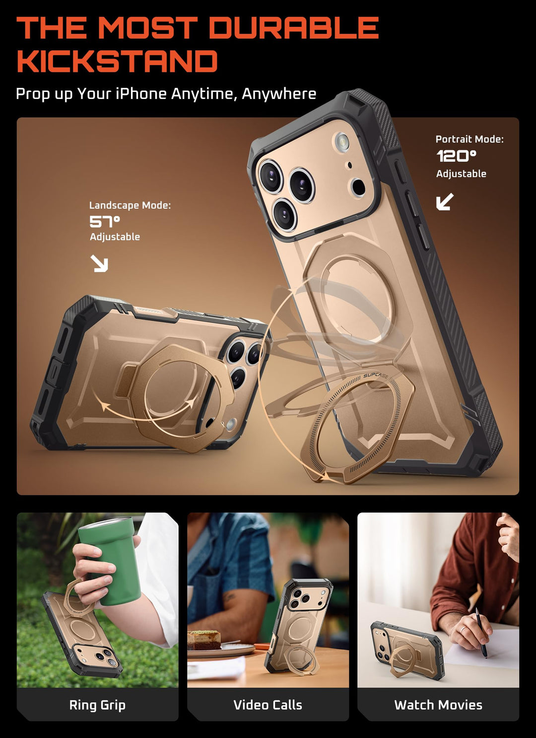 جراب SUPCASE لهاتف iPhone 18 Pro / iPhone 17 Pro، حماية فائقة مع واقي شاشة زجاجي، زر التحكم بالكاميرا، حامل مغناطيسي، متوافق مع MagSafe، جراب حماية كامل للجسم Unicorn Beetle Grip Pro