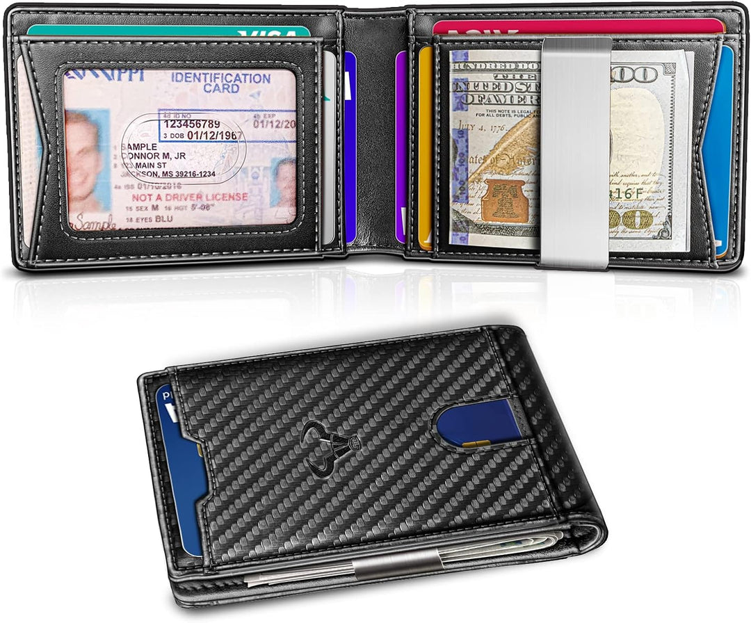 BULLIANT Men Wallet, Slim Leather Wallet Money Clip for Gift Men 3"X4.3" RFID Blocking 11 Cards - Black3411