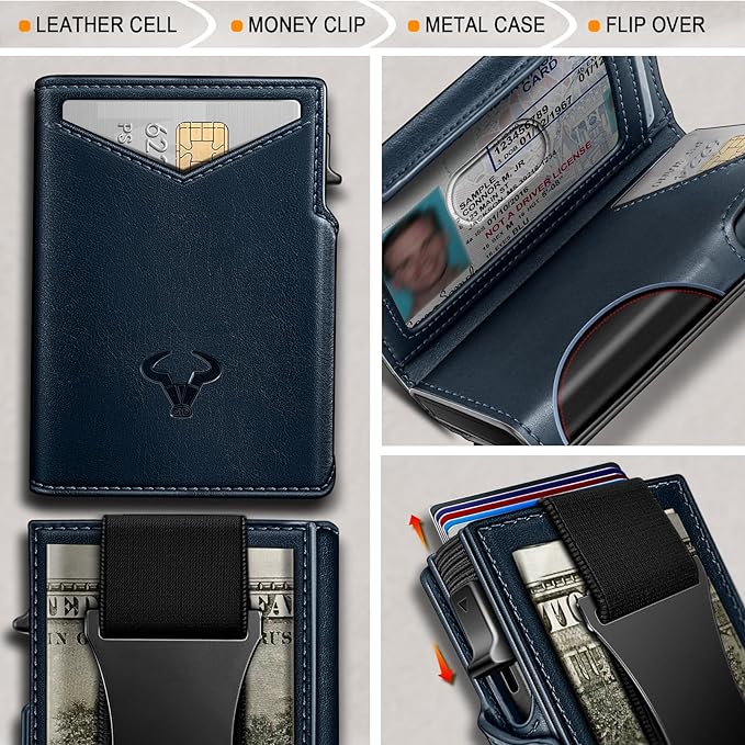 BULLIANT Men Wallet, Slim Front Pocket Wallet Money Clip Credit Card Holder - 3alababak