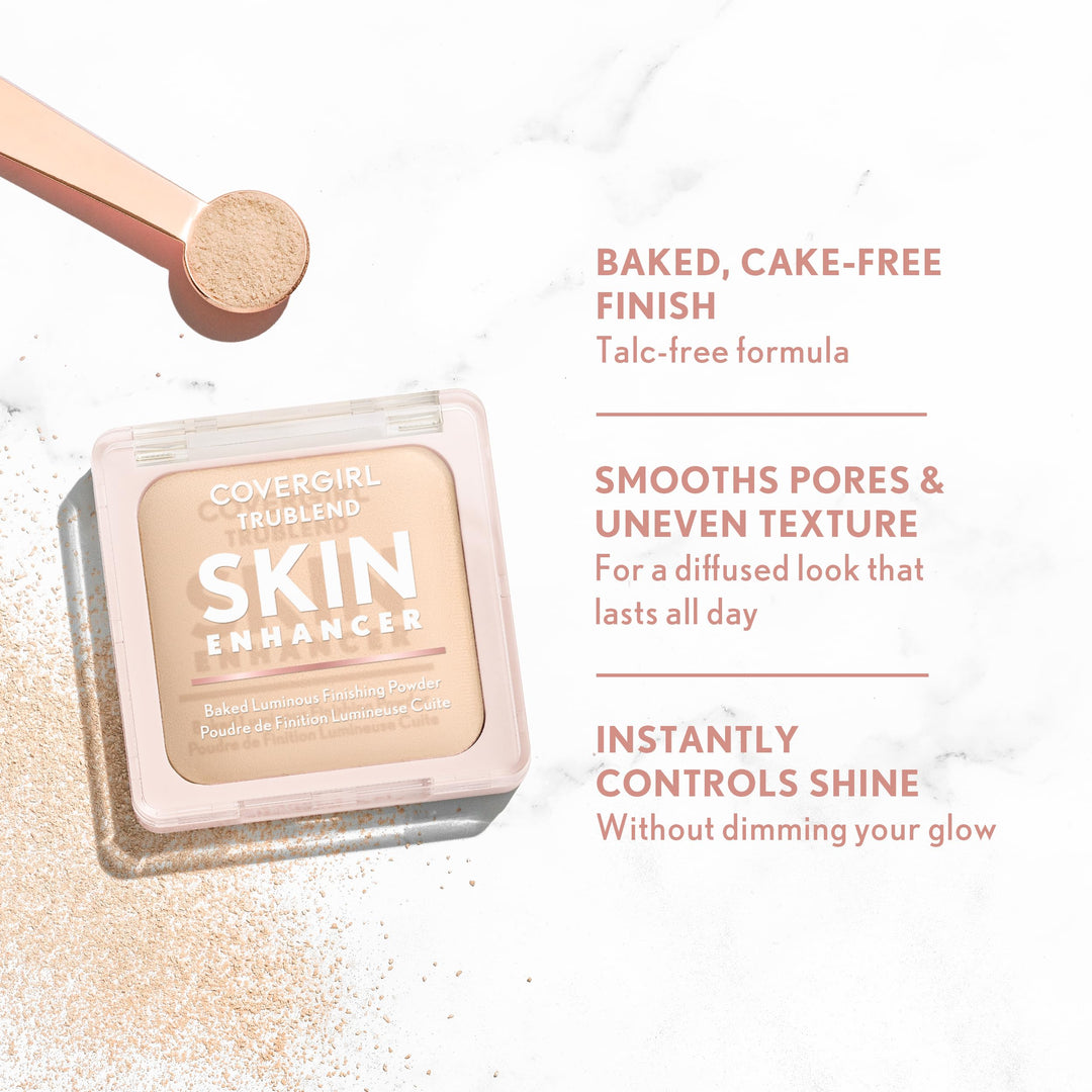 COVERGIRL TruBlend Skin Enhancer Baked Luminous Finishing Face Powder, with Hyaluronic Acid and White Rose Extract, Sheer &amp; Buildable