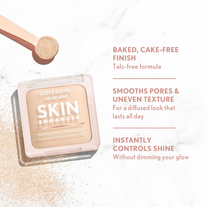 COVERGIRL TruBlend Skin Enhancer Baked Luminous Finishing Face Powder, with Hyaluronic Acid and White Rose Extract, Sheer &amp; Buildable