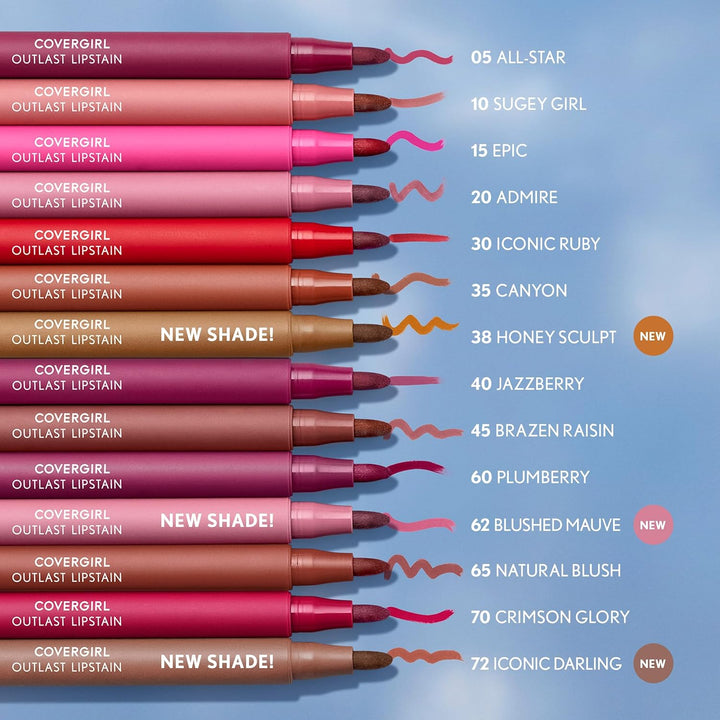 Covergirl Outlast Lipstain, Smooth Application, Precise Pen-Like Tip, Transfer-Proof, Satin Stained Finish, Vegan Formula, 0.06oz