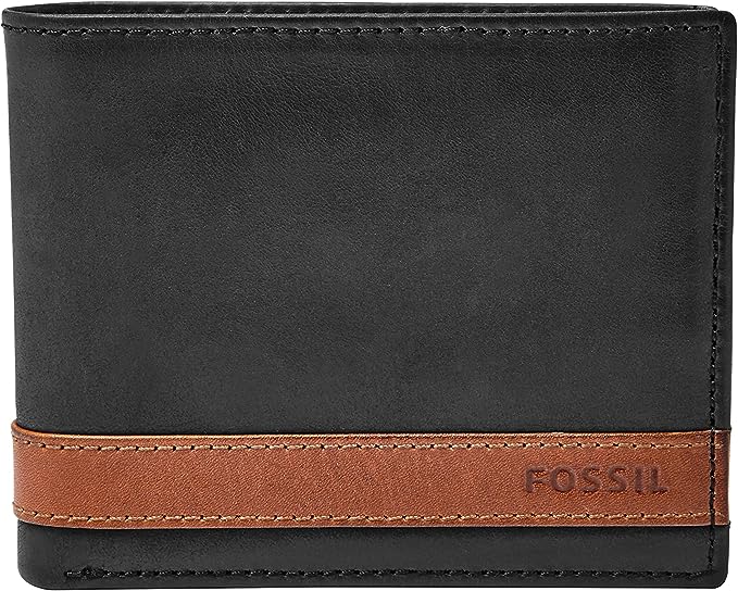 Fossil Men's Leather Bifold Wallet with Flip ID Window ML3644001, Quinn Black - 3alababak