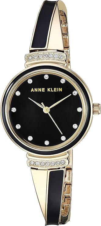 Anne Klein Women's AK/3292BKST Swarovski Crystal Accented Gold-Tone and Black Watch and Bangle Set