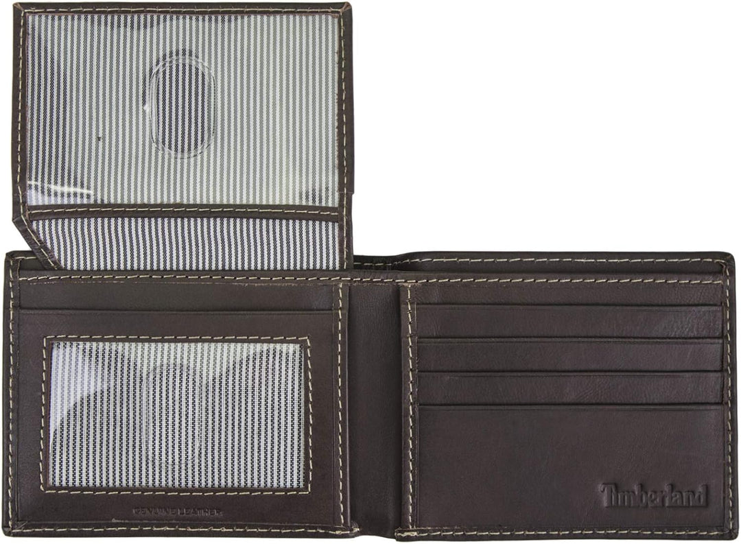 Timberland D01387 Men's Leather Wallet With Attached Flip Pocket, Brown (Cloudy)