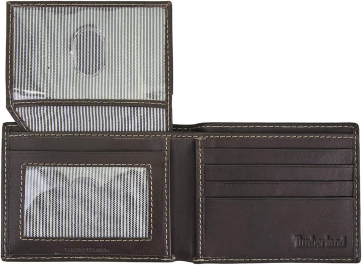 Timberland D01387 Men's Leather Wallet With Attached Flip Pocket, Brown (Cloudy)