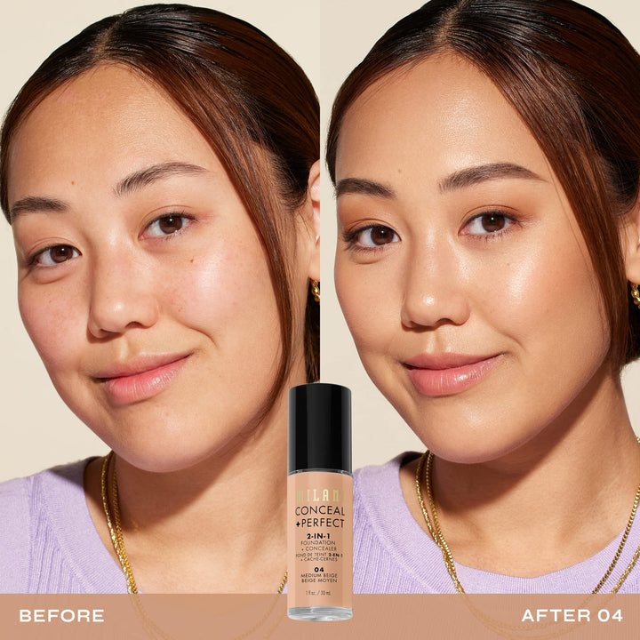 Milani Conceal + Perfect 2-in-1 Foundation + Concealer for a Flawless Complexion, Under Eye Corrector, Cover Redness and Imperfections, Waterproof and Sweatproof