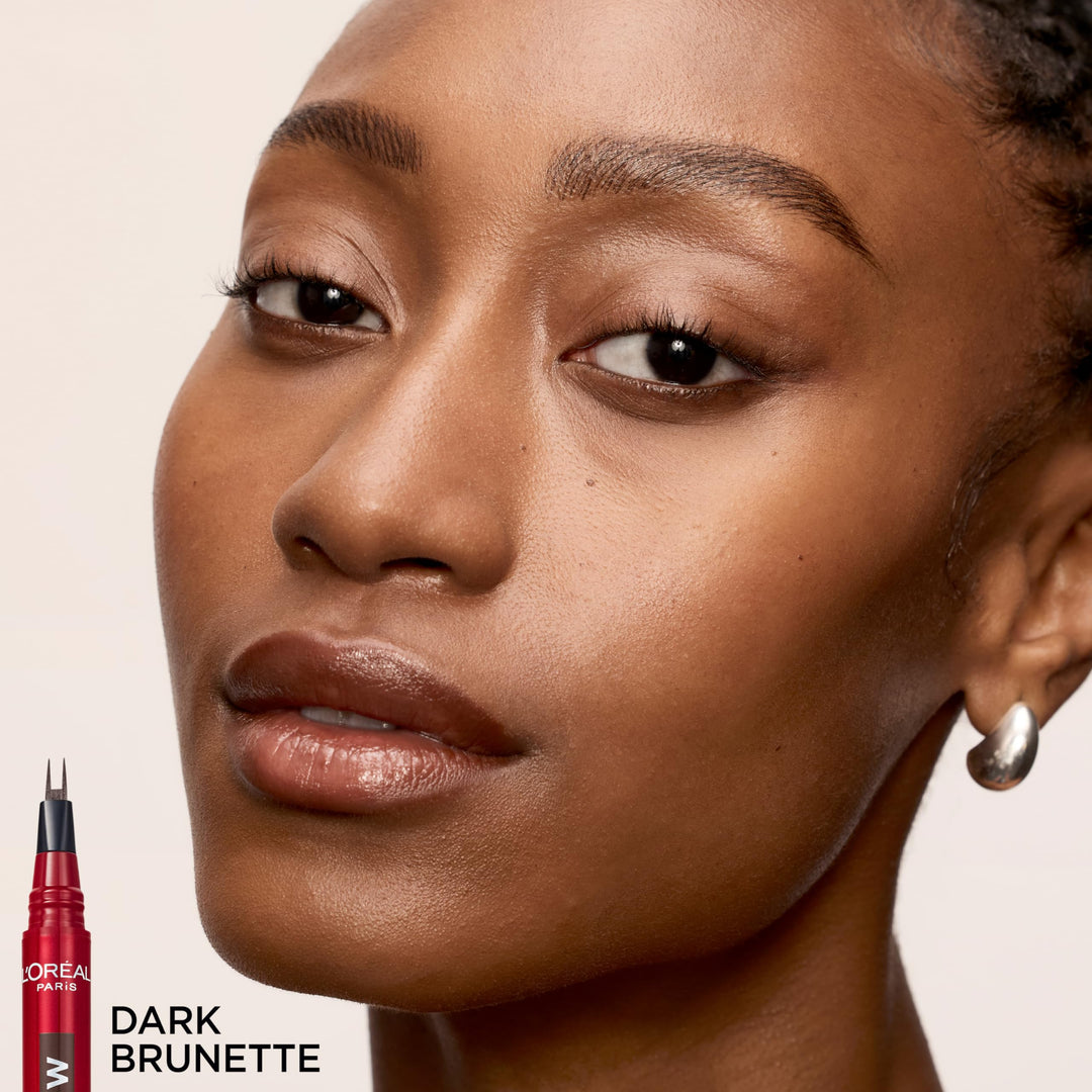 L'Oreal Paris Faux Brow, Hair-Like, Filling Eyebrow Pen with Double-Brush Tip, Fast & Precise Eyebrow Makeup, Soft Black, 0.04 Fl Oz