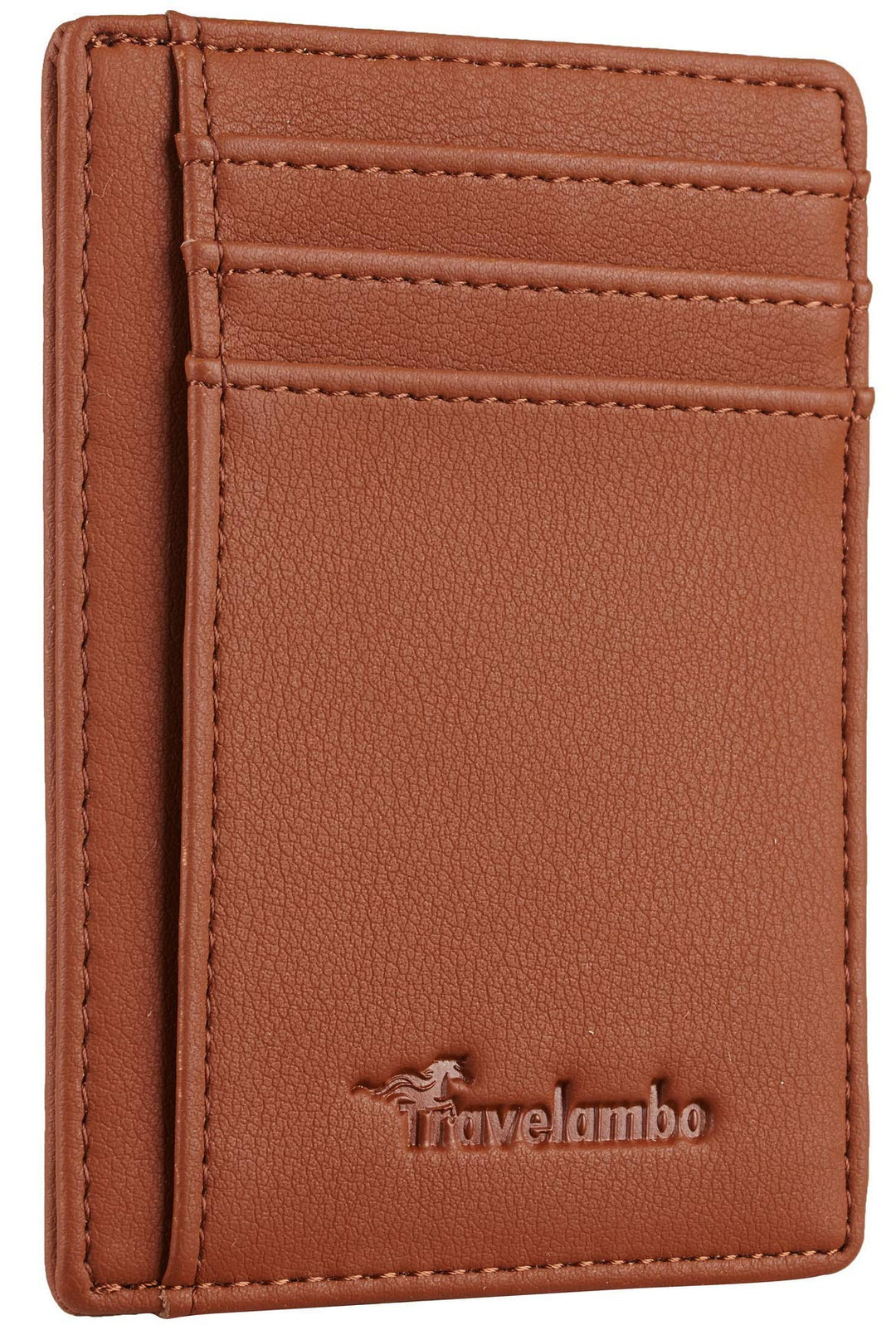 Travelambo Front Pocket Minimalist Leather Slim Wallet RFID Blocking Medium Size