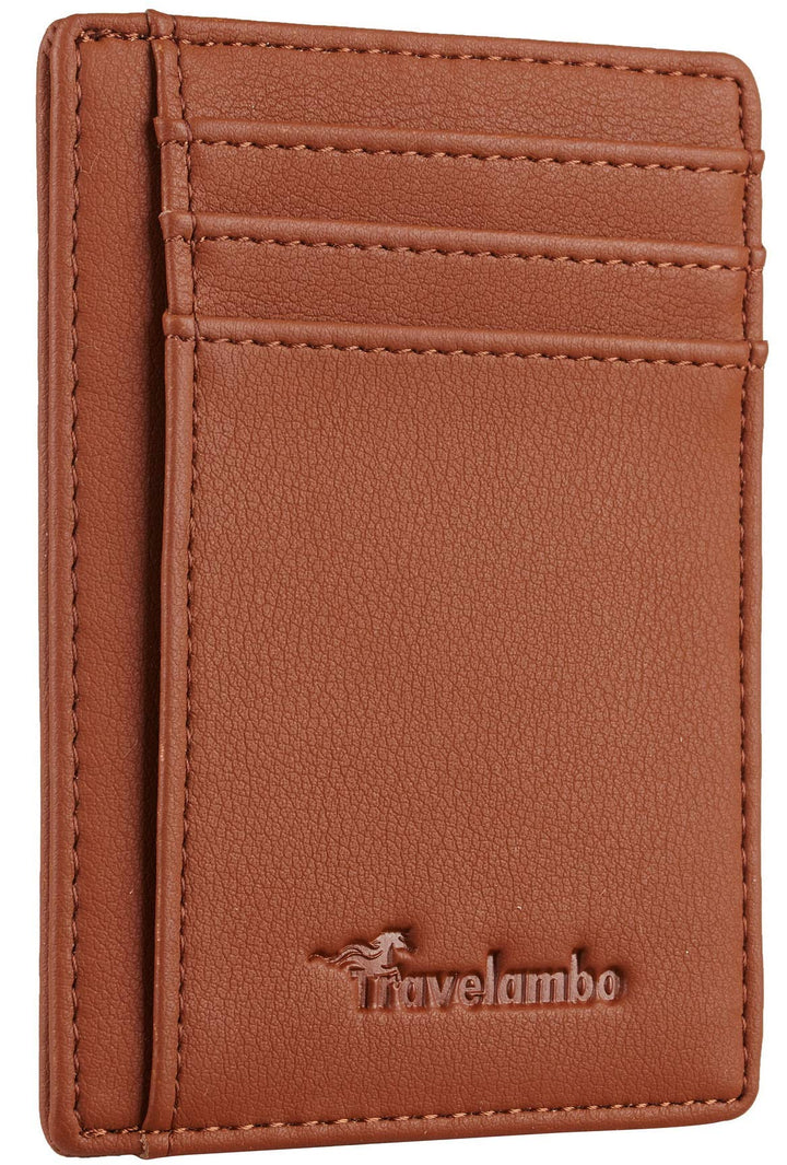 Travelambo Front Pocket Minimalist Leather Slim Wallet RFID Blocking Medium Size
