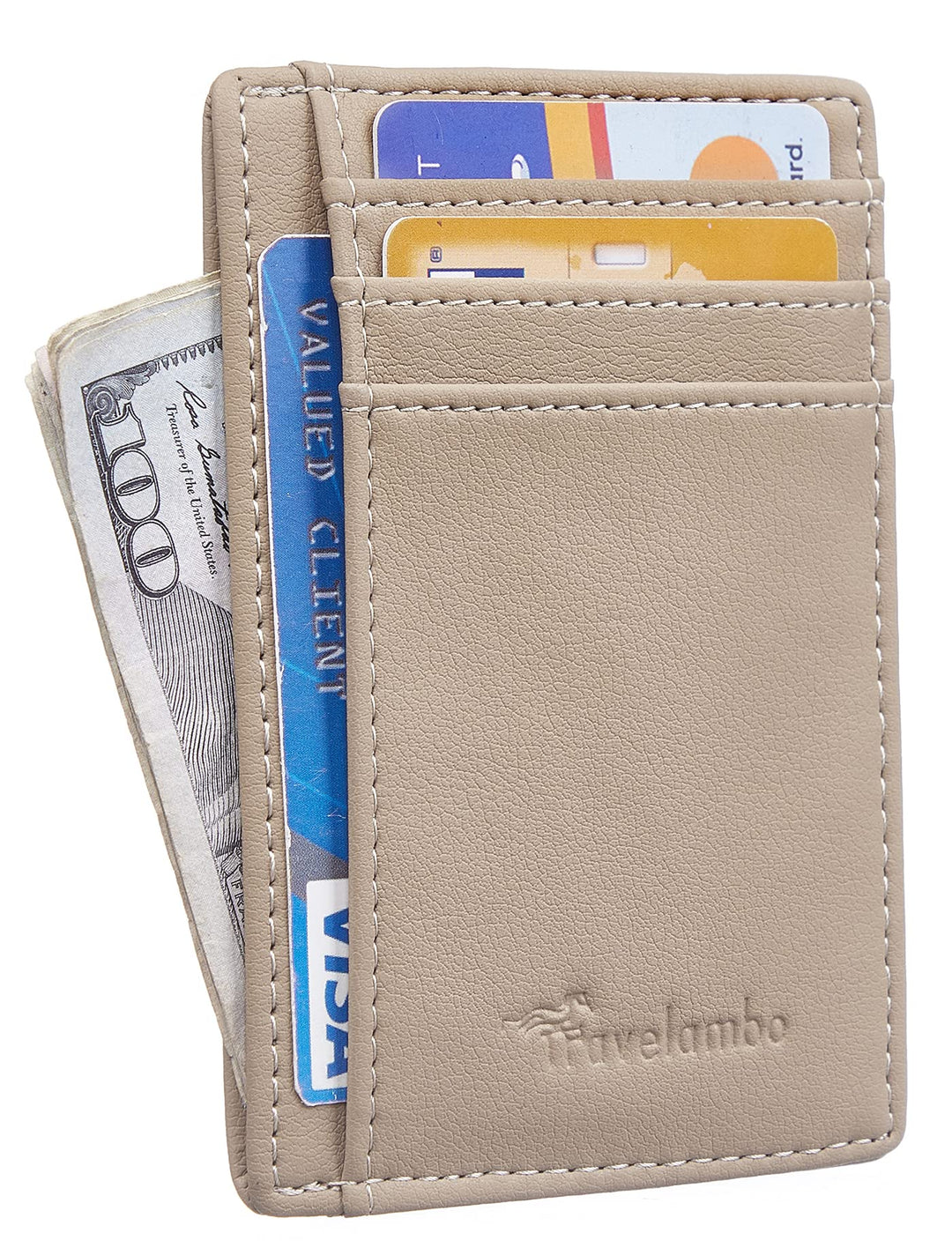 Travelambo Front Pocket Minimalist Leather Slim Wallet RFID Blocking Medium Size