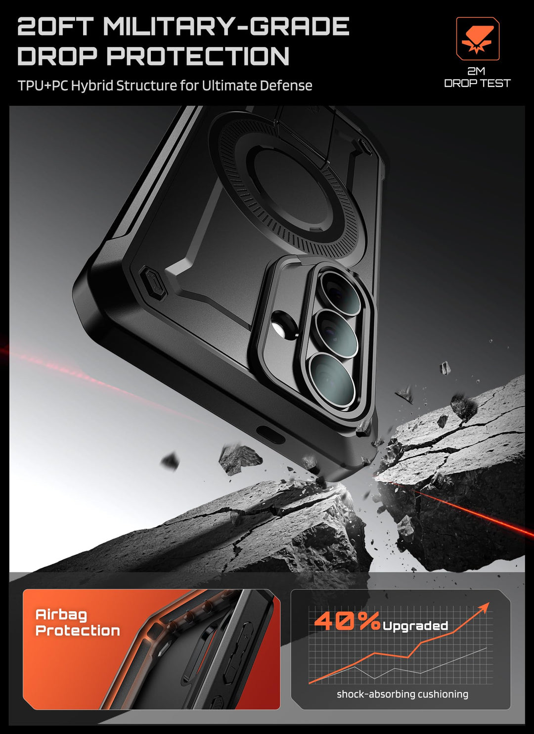 حافظة SUPCASE لسلسلة Samsung Galaxy S26 مزودة بحامل مدمج، وحماية بمعيار عسكري، ومتوافقة مع MagSafe، ومشبك حزام قابل للفصل، وواقي شاشة وإطار أمامي مدمجين، UBPro Mag
