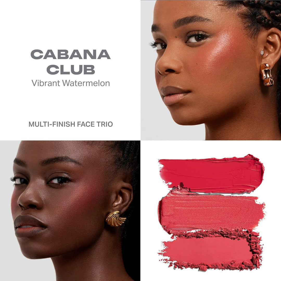 Morphe Cheek Thrills Multi-Finish Face Trio - Blush for Cheeks with Cream, Balm, and Powder Finishes - Buildable Monochromatic Face Palette for Glow and Dimension