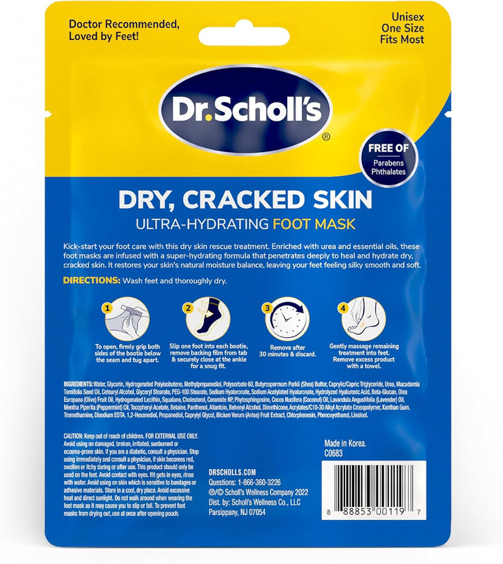 Dr. Scholl's Dry, Cracked Skin, Ultra Hydrating Foot Mask, 3 Pairs Moisturizing Socks