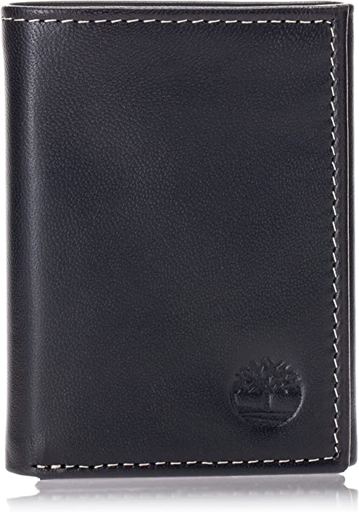 Timberland D87221 Men's Leather Trifold Wallet with Id Window - Black Cloudy - 3alababak