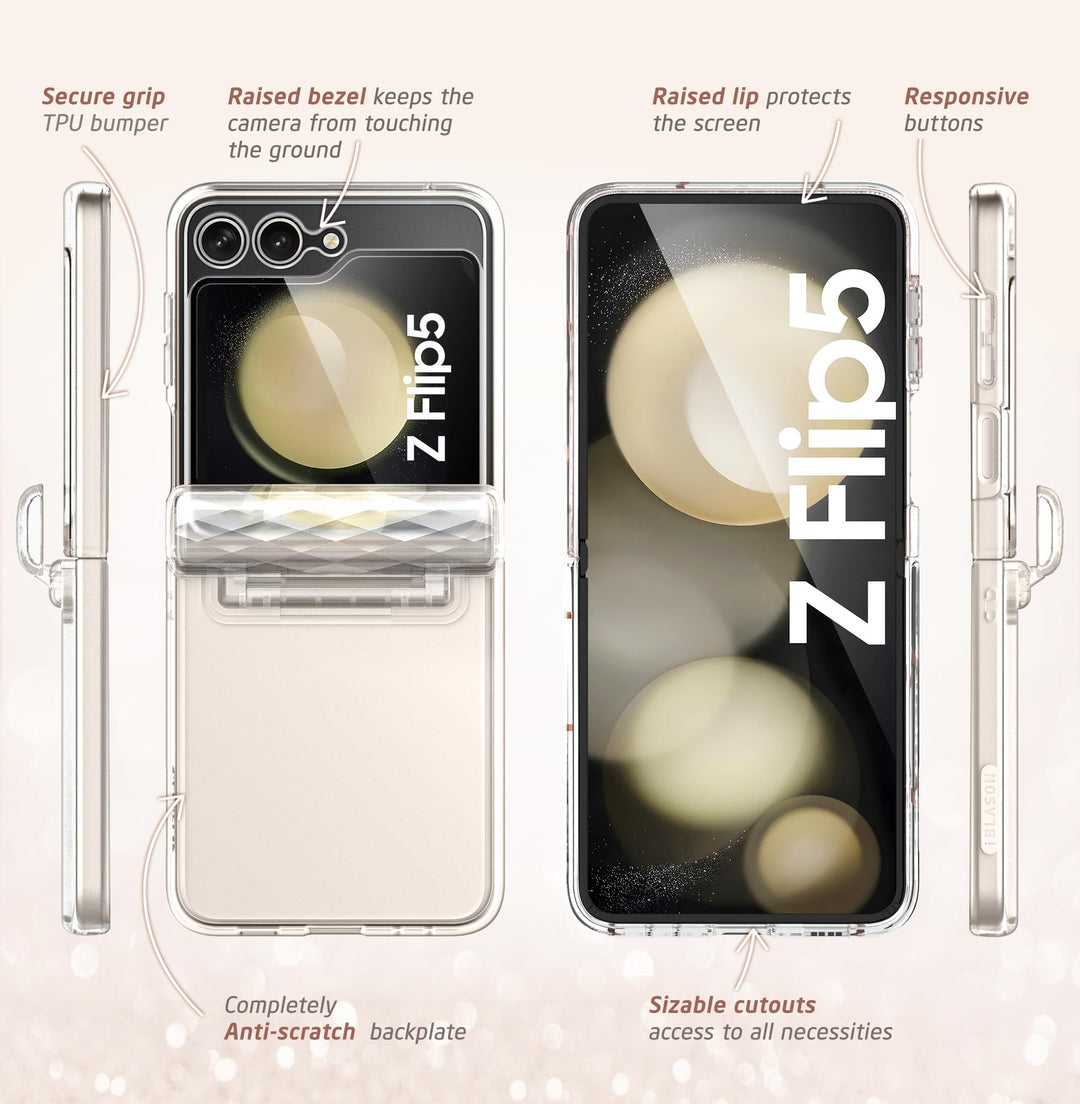 i-Blason Cosmo for Samsung Galaxy Z Flip 5 Case with Hinge Protection, [Built-in Front Screen Protector] Slim Stylish Protective Case