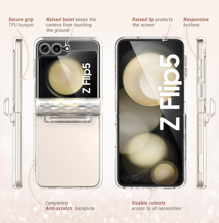 i-Blason Cosmo for Samsung Galaxy Z Flip 5 Case with Hinge Protection, [Built-in Front Screen Protector] Slim Stylish Protective Case