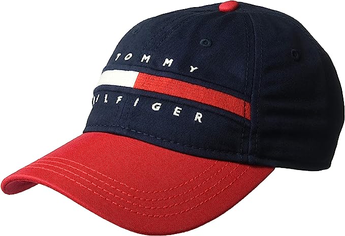 Tommy Hilfiger Men’s Cotton Avery Adjustable Baseball Cap - Navy Blazer/Racing Red - 3alababak