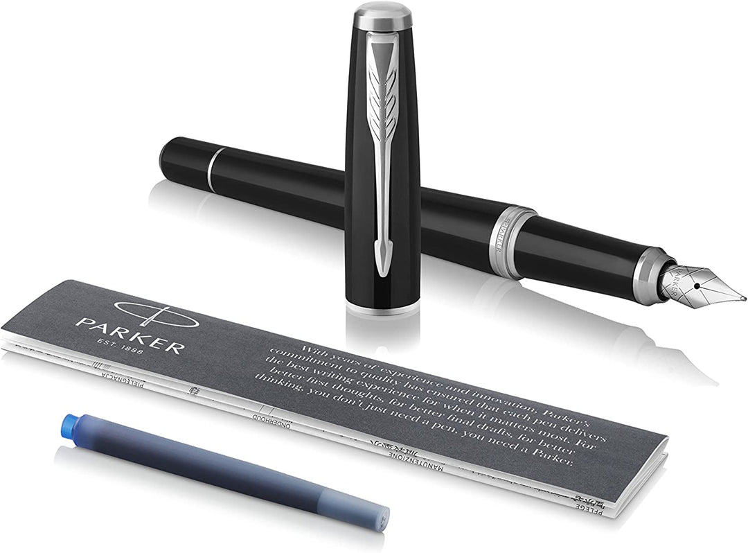 Parker Urban Fountain Pen, London Cab Black, Medium Nib with Blue Ink Refill (1931604),Black Cab - 3alababak