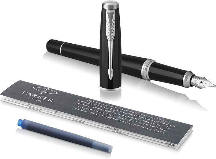 Parker Urban Fountain Pen, London Cab Black, Medium Nib with Blue Ink Refill (1931604),Black Cab - 3alababak