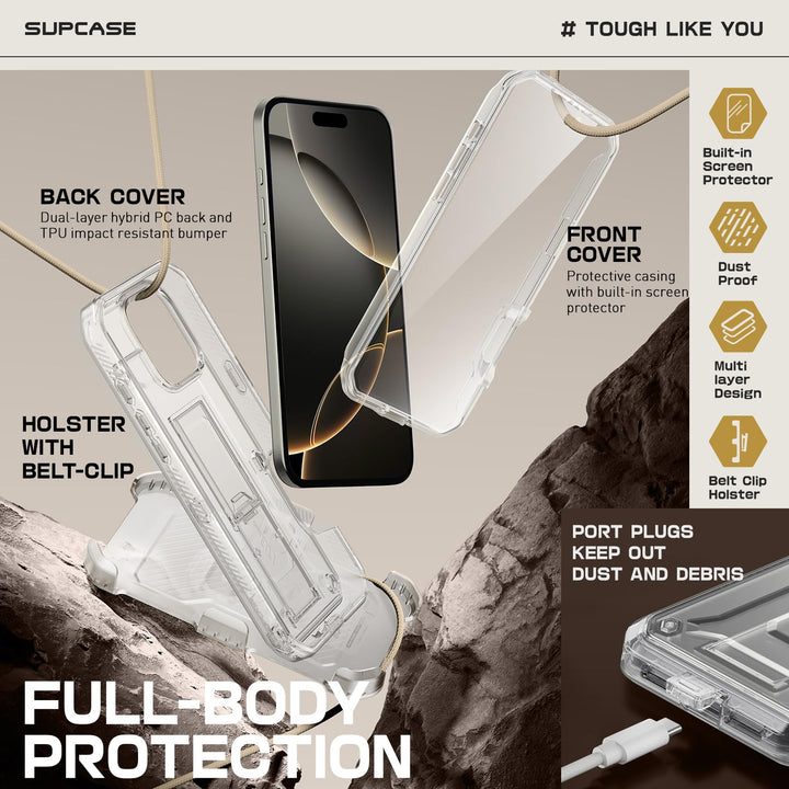 SUPCASE for iPhone 16 Pro Case with Screen Protector (Unicorn Beetle Pro), [Built-in Stand & Belt-Clip] [Military-Grade Protection] Full Body Heavy Duty Phone Case for iPhone 6.3 Inch 2024