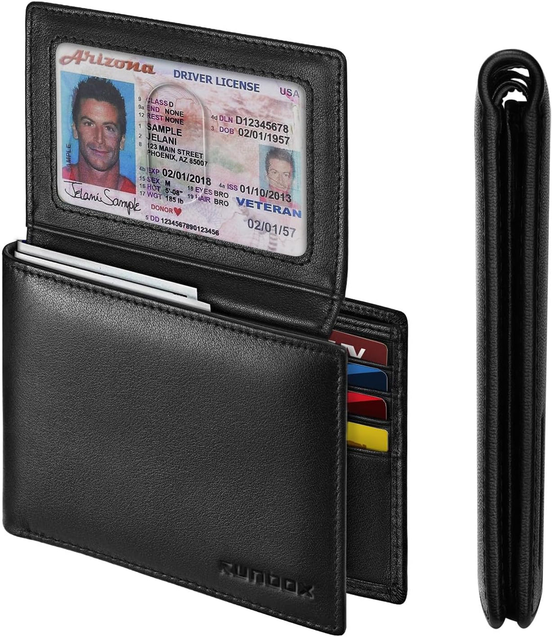 RUNBOX Wallet for Men Leather RFID Blocking Bifold Front Pocket Wallet Genuine Leather,Slim,12 Card Slots,2 ID Windows,2 Money Pockets, Gift for Men,Compact Travel Business Passport