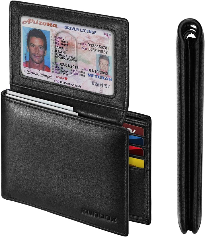 RUNBOX Wallet for Men Leather RFID Blocking Bifold Front Pocket Wallet Genuine Leather,Slim,12 Card Slots,2 ID Windows,2 Money Pockets, Gift for Men,Compact Travel Business Passport
