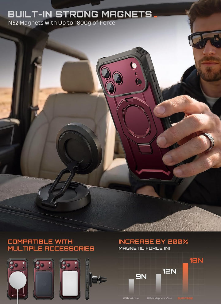 جراب SUPCASE لهاتف iPhone 18 Pro / iPhone 17 Pro، حماية فائقة مع واقي شاشة زجاجي، زر التحكم بالكاميرا، حامل مغناطيسي، متوافق مع MagSafe، جراب حماية كامل للجسم Unicorn Beetle Grip Pro