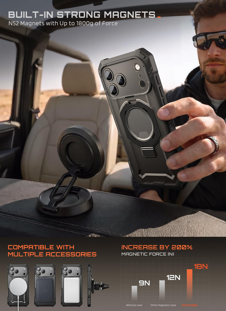 جراب SUPCASE لهاتف iPhone 18 Pro / iPhone 17 Pro، حماية فائقة مع واقي شاشة زجاجي، زر التحكم بالكاميرا، حامل مغناطيسي، متوافق مع MagSafe، جراب حماية كامل للجسم Unicorn Beetle Grip Pro
