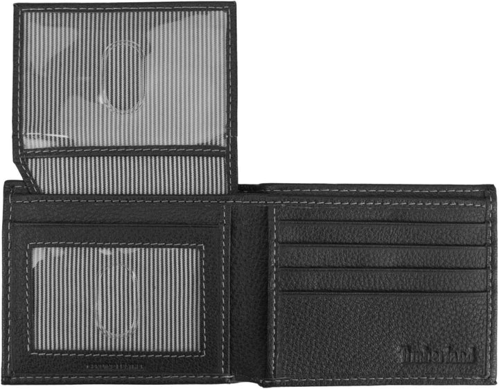 Timberland D02387/08  Men's Leather Wallet with Attached Flip Pocket Black (Sportz)