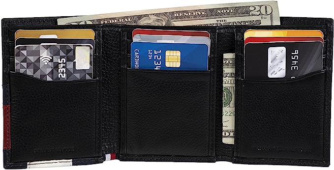 Tommy Hilfiger Men's Genuine Leather Slim Trifold Wallet with ID Window - 3alababak