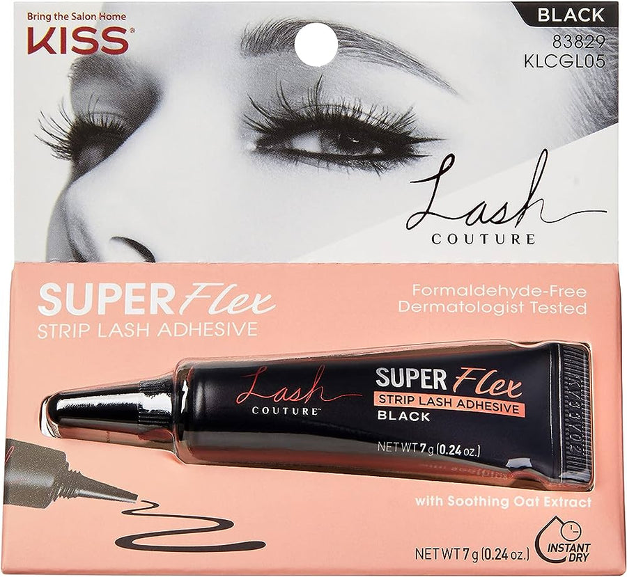 KISS Lash Couture Black Latex Strip Lash Adhesive with Soothing Oat Extract, Precision Control Nozzle, Dermatologist Tested, Contact Lens Friendly, Formaldehyde Free, Waterproof, 0.24 Oz. - 3alababak