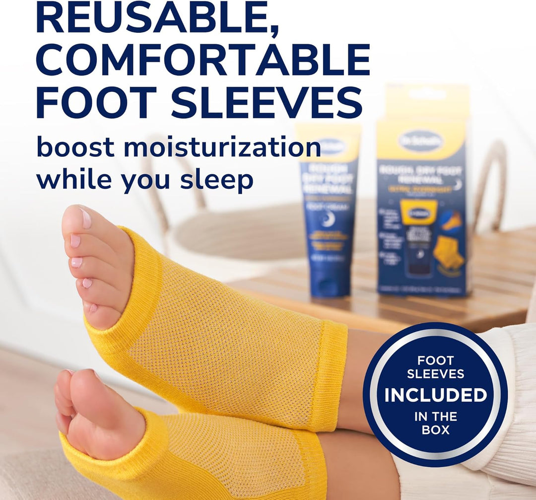 Dr. Scholl's Rough, Dry Foot Renewal Ultra Overnight Treatment with Overnight Foot Cream 3oz with Aloe, Coconut Oil & Urea and Heel Sleeve Socks, Deeply Moisturize & Soften Feet, Dermatologist Tested