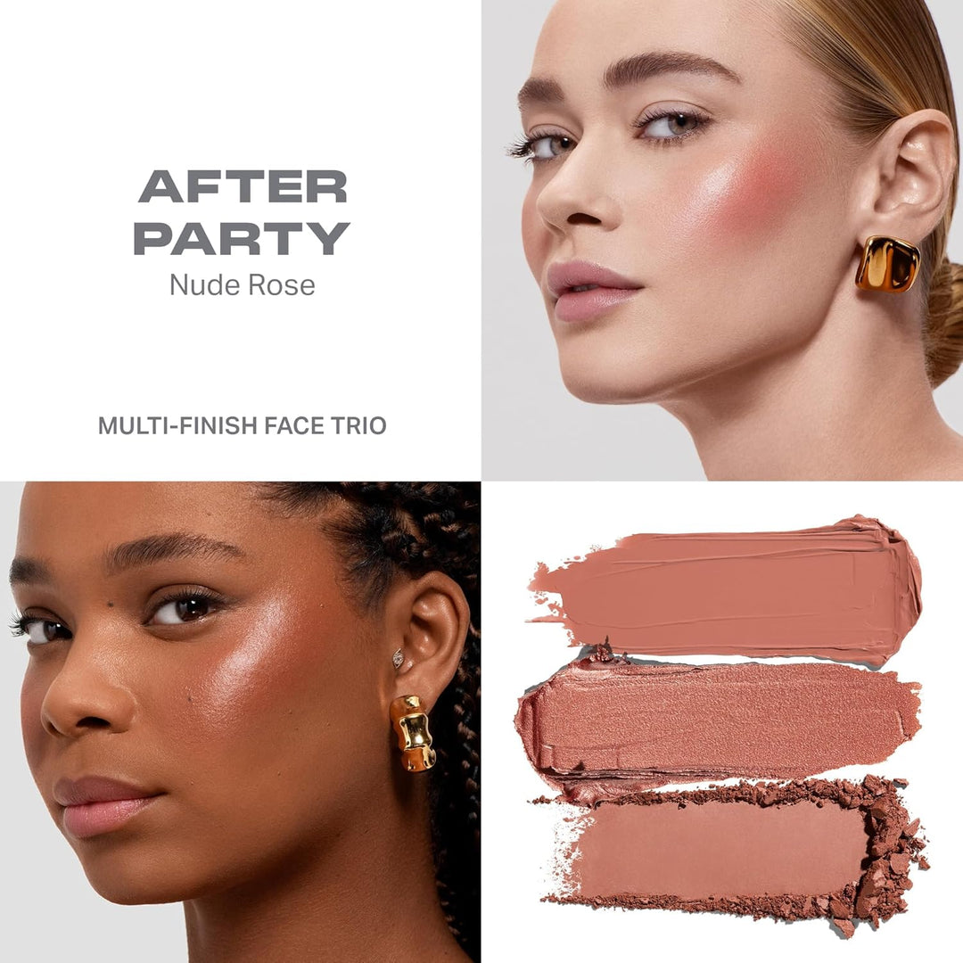 Morphe Cheek Thrills Multi-Finish Face Trio - Blush for Cheeks with Cream, Balm, and Powder Finishes - Buildable Monochromatic Face Palette for Glow and Dimension