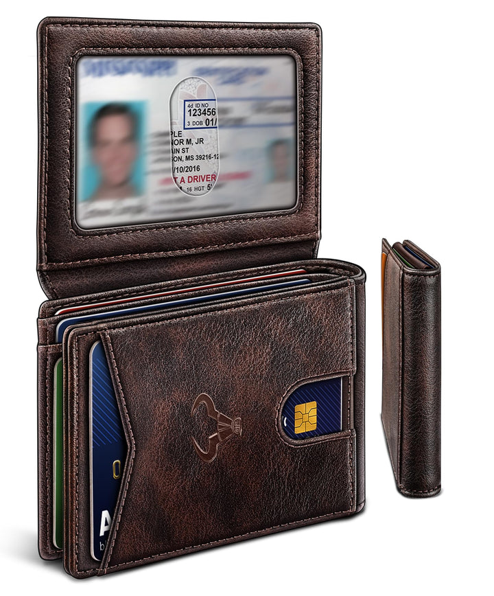 BULLIANT Men Wallet, Slim Leather Wallet Front Pocket Card Holder Gift For Men 11 Slots RFID Blocking