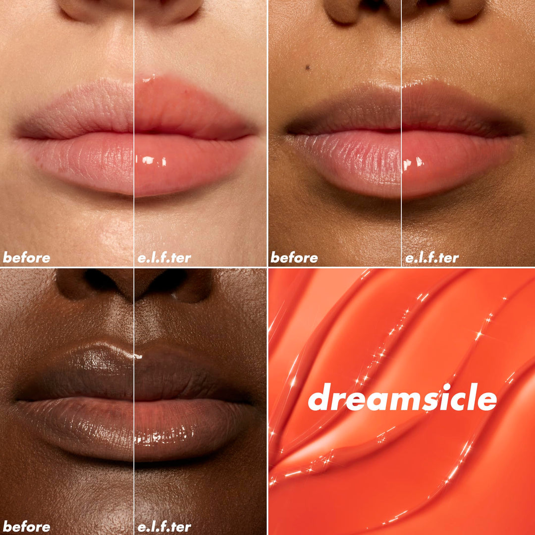 e.l.f. Glow Reviver Plumping Lip Oil, Tinted Lip Plumper For A High-Shine, Plump Finish, Infused With Jojoba Oil, Vegan &amp; Cruelty-Free, Apricot Feelings